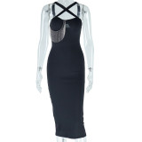 Cross Strap tassels sexy solid color Bodycon dress for women