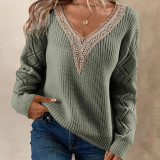 Women v-neck loose casual knitting sweater