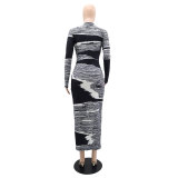 Women Printed Long Sleeve Maxi Dress