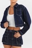 Women Vintage Zipper Denim Loose Crop Jacket
