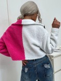 Winter Women's Fashion Contrast Color Patchwork Two-Color Plush Jacket