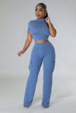 Women Solid short-sleeved top and wide-leg pants two-piece set