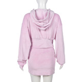 Women autumn and winter long-sleeved hooded Hoodies fleece and Skirt two-piece set