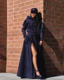 Women's Style Fashion Solid Color Hooded Casual Slit Two Piece Skirt Set