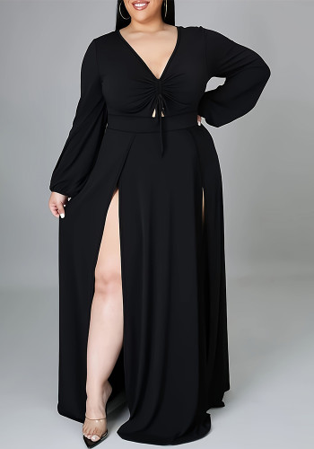 Women's Sexy Long Sleeve Slit Plus Size Dress