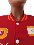 Women Fashion Velvet Print Embroidered Baseball Jacket