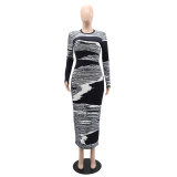 Women Printed Long Sleeve Maxi Dress