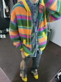 Retro Lazy Style Multi-Color Striped Sweater For Men And Women Trendy Hiphop High Street American Style Hooded Knitting Shirt