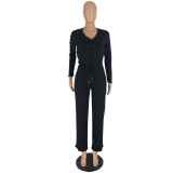 Women Casual V-neck Top and Pant two-piece set