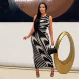Summer Striped Gradient Printed Sexy Slim Fit Slim Waist Bodycon Tight Fitting Dress