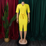 Women African V-Neck Solid Bodycon Dress