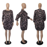 Plus Size Women's Camo Print Casual Fashion Round Neck Pockets Dress