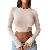 Women's Spring And Autumn Slim Fit Sexy Slim Outdoor Wear Cropped Top Long Sleeve Round Neck T-Shirt