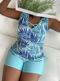 Plus Size Tropical Print Casual Swimsuit Set