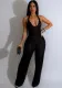 Fashion Women's Solid Color Low Back Deep V Halter Neck Jumpsuit