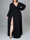 Women's Sexy Long Sleeve Slit Plus Size Dress