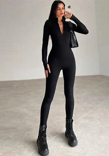 Women Winter Style Zipper Long Sleeve Jumpsuit