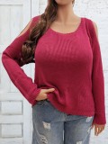 Plus Size Women Off-Shoulder Basic Round Neck Sweater