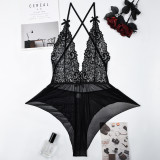 Women lace V-neck sexy backless black jumpsuit teddy Sexy Lingerie
