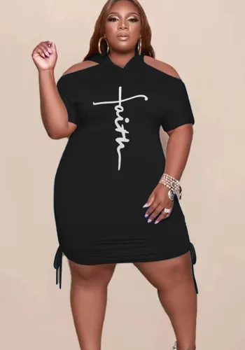 Plus Size Women Letter Print Bodycon Dress