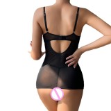 Women Lace Eyelashes Patchwork Backless Sexy Women Skirt Thong Sexy Lingerie Two-piece Set