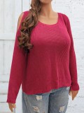 Plus Size Women Off-Shoulder Basic Round Neck Sweater