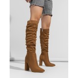 Women high-heeled suede wrinkled high-cut boots