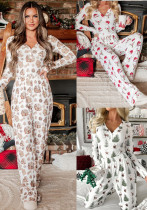 Christmas Women Printed Pajama Two-piece Set