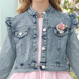 Girls' long-sleeved Denim jacket and princess skirt two-piece set