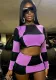 Women Round Neck Long Sleeve Printed Contrast Crop Top and Skirt Two-piece Set
