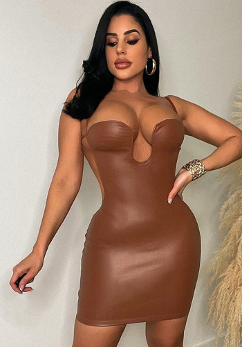 Women Sexy U-neck Backless Lace-Up Bodycon Strap Dress