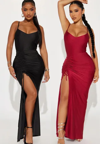 Women Sexy V Neck Suspender Pleated Fishtail Skirt