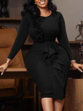 Plus Size African Women Autumn and Winter Chic Ol Round Neck Long Sleeve Dress
