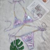 Women Crystal Diamond Bikini Sexy Shiny Lace-Up Two Pieces Swimwear