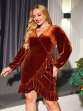 Plus Size Women Autumn and Winter Sexy French Velvet Party Dress