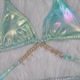 Women Crystal Diamond Bikini Sexy Shiny Lace-Up Two Pieces Swimwear