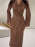 Women's Fall Maxi Dress Chic Long Slim Waist Dress