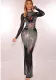 Fashion Women's Solid Color Mesh Beaded Long Sleeve Maxi Dress