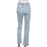 Sexy Low Rise Denim Embroidered Cutout Style Stretch Tight Fitting Pants