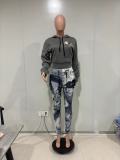 Women's Fashion Positioning Print Hoodies Pants Two-Piece Set