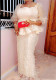 Lacemesh Embroidery Women's Wedding Gown Formal Party Long Sleeve Top Skirt Suit