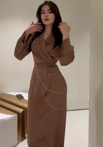 Women's Fall Maxi Dress Chic Long Slim Waist Dress