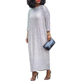 Women's Elegant Loose Solid Color Three Quarter Sleeve Long Dress