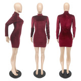 Plus Size Women's Autumn And Winter Zipper Long Sleeve Dress