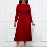 Plus Size African Women Chic Elegant Pleated Career Solid Dress