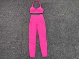 Women Halter Neck Adjustable Strap Pocket Sports Yoga Fitness Two-Piece Set