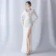 Feathers Sequins Long Sleeve Evening Dress