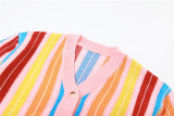 Autumn Women's Fashion Contrast Color Knitting Striped Long Sleeve Cardigan Loose Casual Top