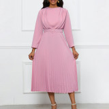 Plus Size African Women Chic Elegant Pleated Career Solid Dress