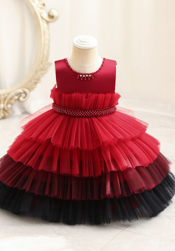 Children's Clothes Color Block Princess Dress Baby Girl First Birthday Formal Party Dress